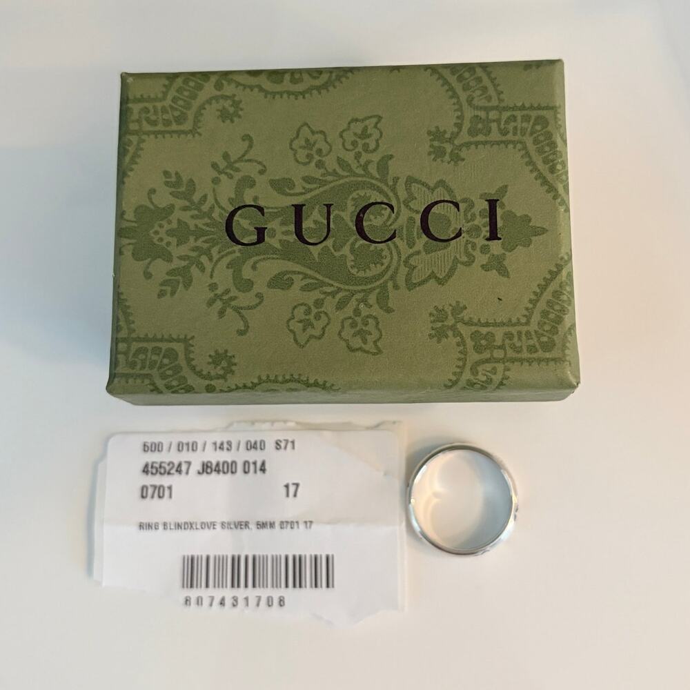 Gucci Blind for Love Sterling Silver Band Ring Italian Sz 17- US 8 New w/Box - Picture 9 of 9